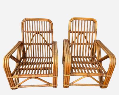 Paul Frankl Fake pair of bamboo and rattan armchairs France circa 1960