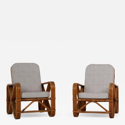 Paul Frankl Fake pair of bamboo and rattan armchairs France circa 1960