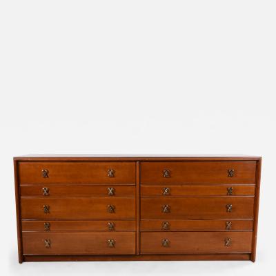 Paul Frankl Mid Century Double Dresser with X Shaped Drawer Pulls
