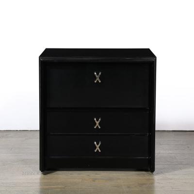 Paul Frankl Mid Century Ebonized Walnut Nickel X Form Pull Nightstands by Paul Frankl