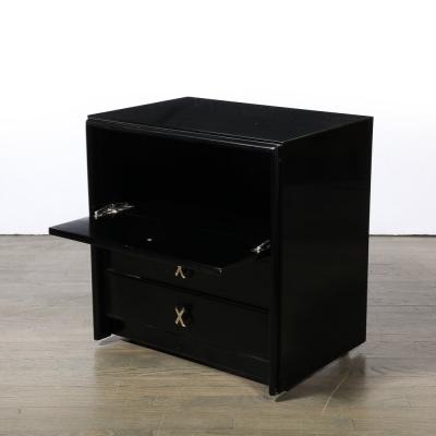 Paul Frankl Mid Century Ebonized Walnut Nickel X Form Pull Nightstands by Paul Frankl