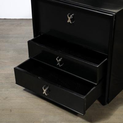 Paul Frankl Mid Century Ebonized Walnut Nickel X Form Pull Nightstands by Paul Frankl