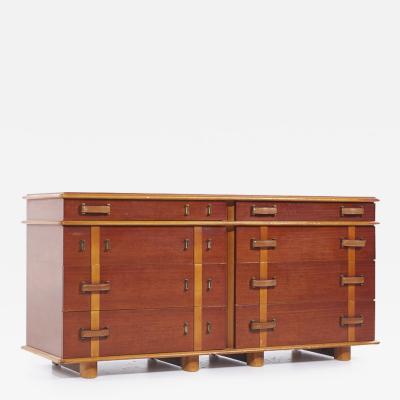 Paul Frankl Mid Century Leather Birch and Maple Station Wagon Dresser
