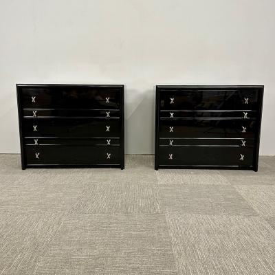 Paul Frankl Pair Mid Century Modern Commodes Nightstands Paul Frankl Style Ebony Lacquer