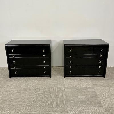 Paul Frankl Pair Mid Century Modern Commodes Nightstands Paul Frankl Style Ebony Lacquer