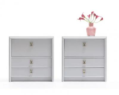 Paul Frankl Pair of 1950s Paul Frankl Nightstands Lacquered in Farrow Ball Pavilion Grey