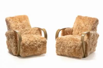 Paul Frankl Pair of Art Deco Lounge Chairs Newly Upholstered in Hand Sewn Peruvian Alpaca