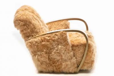 Paul Frankl Pair of Art Deco Lounge Chairs Newly Upholstered in Hand Sewn Peruvian Alpaca