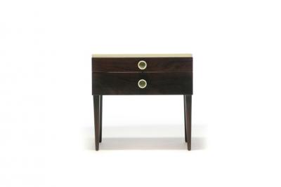 Paul Frankl Pair of Paul Frankl Cork Top Nightstands or End Tables in Dark Walnut and Ivory