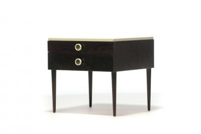 Paul Frankl Pair of Paul Frankl Cork Top Nightstands or End Tables in Dark Walnut and Ivory