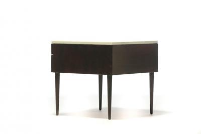 Paul Frankl Pair of Paul Frankl Cork Top Nightstands or End Tables in Dark Walnut and Ivory
