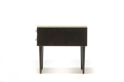 Paul Frankl Pair of Paul Frankl Cork Top Nightstands or End Tables in Dark Walnut and Ivory