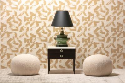 Paul Frankl Pair of Paul Frankl Cork Top Nightstands or End Tables in Dark Walnut and Ivory