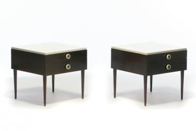 Paul Frankl Pair of Paul Frankl Cork Top Nightstands or End Tables in Dark Walnut and Ivory