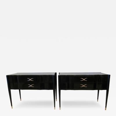 Paul Frankl Pair of Paul Frankl Ebonised Two Drawer Commodes Consoles