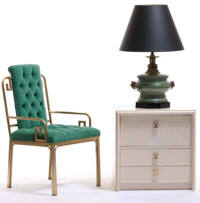 Paul Frankl Pair of Paul Frankl Ivory Lacquered Nightstands with Brass X Pulls circa 1950