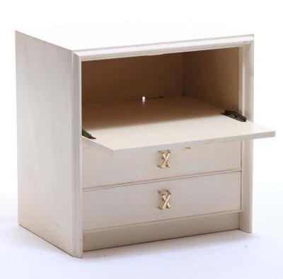 Paul Frankl Pair of Paul Frankl Ivory Lacquered Nightstands with Brass X Pulls circa 1950