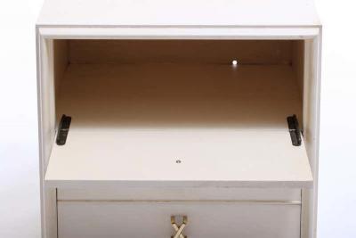 Paul Frankl Pair of Paul Frankl Ivory Lacquered Nightstands with Brass X Pulls circa 1950