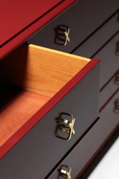 Paul Frankl Paul Frankl 10 Drawer Lacquered Dresser in Sundried Tomato c 1950