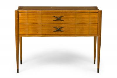 Paul Frankl Paul Frankl Continental Mid Century Walnut and Brass 2 Drawer Console Table