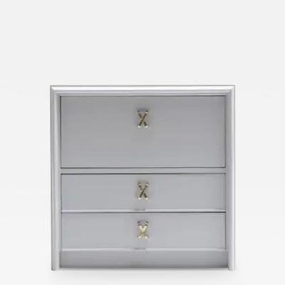 Paul Frankl Paul Frankl Nightstands in Pavilion Grey Lacquer Brass X Pulls c 1950