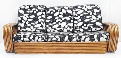 Paul Frankl Paul Frankl Pretzel Six Strand 3 Seat Rattan Bamboo Sofa