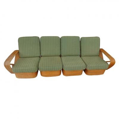 Paul Frankl Paul Frankl Pretzel Six Strand 4 Seat Rattan Bamboo Sofa