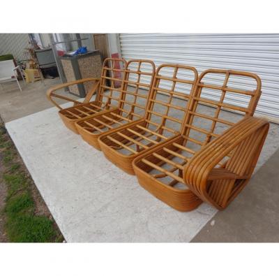 Paul Frankl Paul Frankl Pretzel Six Strand 4 Seat Rattan Bamboo Sofa