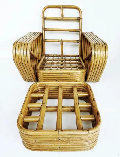 Paul Frankl Paul Frankl Pretzel Six Strand Club Chairs with Ottomans Set of 4