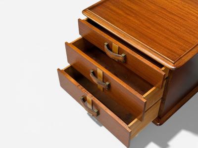 Paul Frankl Paul Frankl Rare Nightstands Mahogany Rock Maple Brass Leather USA 1950s