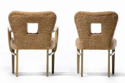 Paul Frankl Paul Frankl Set of 14 Dining Chairs in Bleached Mahogany Latte Boucl c 1950