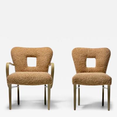 Paul Frankl Paul Frankl Set of 14 Dining Chairs in Bleached Mahogany Latte Boucl c 1950