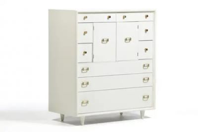 Paul Frankl Paul Frankl Tall Chest in White Chocolate Lacquer with Brass Hardware c 1950s