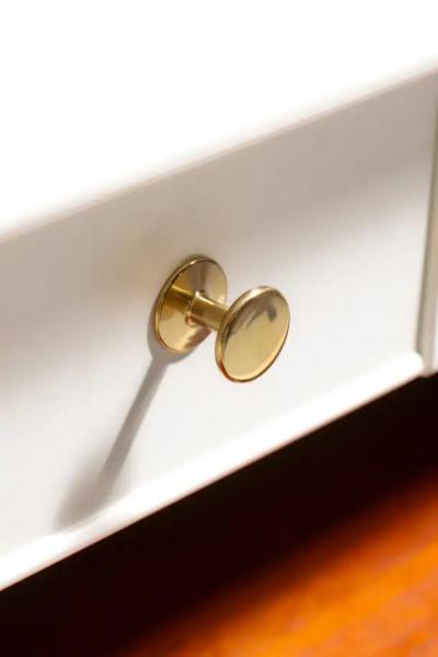 Paul Frankl Paul Frankl Tall Chest in White Chocolate Lacquer with Brass Hardware c 1950s