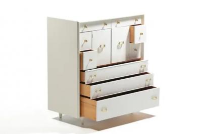 Paul Frankl Paul Frankl Tall Chest in White Chocolate Lacquer with Brass Hardware c 1950s