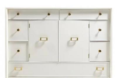 Paul Frankl Paul Frankl Tall Chest in White Chocolate Lacquer with Brass Hardware c 1950s