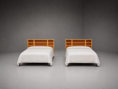 Paul Frankl Rare Twin Headboards Mahogany Rock Maple USA 1950s