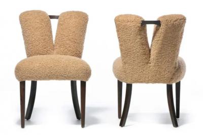 Paul Frankl Set of 14 Paul Frankl Corset Oak Dining Chairs for Brown Saltman in Latte Boucl 