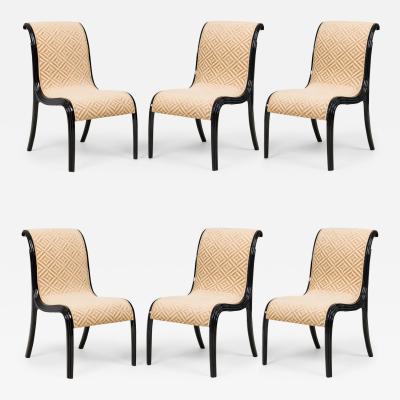 Paul Frankl Set of 8 Paul Frankl Ebonized and Upholstered Skyscraper Side Chairs