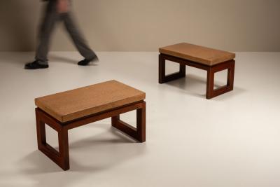 Paul Frankl Set of Two Stools by Paul Frankl in Cork and Wood for Johnson The United States