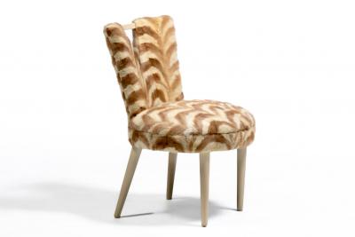 Paul Frankl Style Corset Back Side Chair Upholstered in Vintage Mink Fur