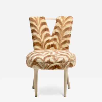 Paul Frankl Style Corset Back Side Chair Upholstered in Vintage Mink Fur