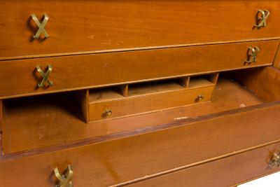 Paul Frankl for Johnson Furniture Co Mid Century Walnut Six Drawer High Chests