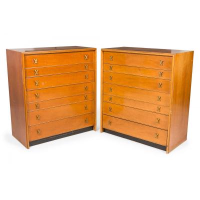 Paul Frankl for Johnson Furniture Co Mid Century Walnut Six Drawer High Chests