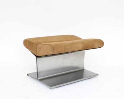 Paul Geoffroy Paul Geoffroy Steel and Suede Cushion Foot Stool by Uginox France 1970