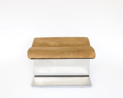 Paul Geoffroy Paul Geoffroy Steel and Suede Cushion Foot Stool by Uginox France 1970