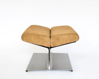 Paul Geoffroy Paul Geoffroy Steel and Suede Cushion Foot Stool by Uginox France 1970