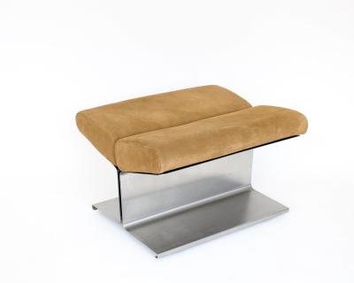 Paul Geoffroy Paul Geoffroy Steel and Suede Cushion Foot Stool by Uginox France 1970