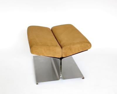 Paul Geoffroy Paul Geoffroy Steel and Suede Cushion Foot Stool by Uginox France 1970