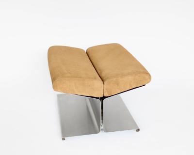 Paul Geoffroy Paul Geoffroy Steel and Suede Cushion Foot Stool by Uginox France 1970